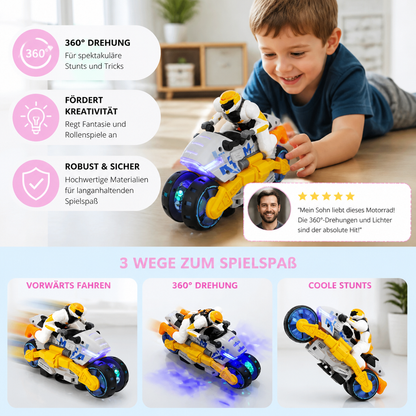 Verwandelbares Stunt Motorrad Spielzeug für Kinder mit 360 Grad Drehfunktion