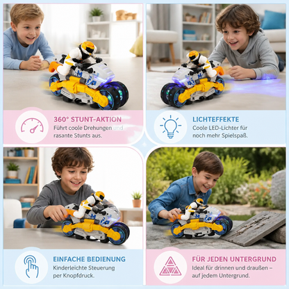 Verwandelbares Stunt Motorrad Spielzeug für Kinder mit 360 Grad Drehfunktion