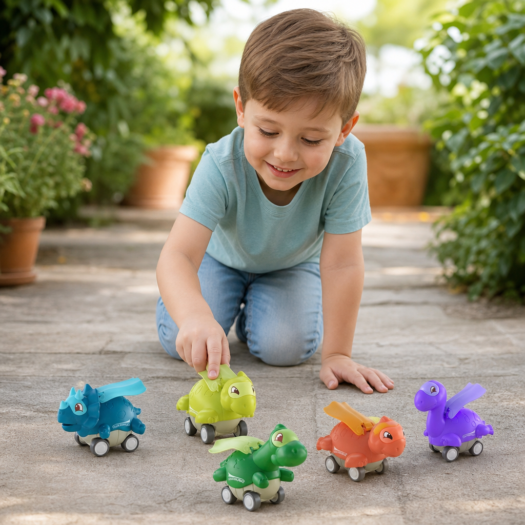 Press-&-Go-Dinoautos – Rollende Dinosaurier-Spielzeugautos für Kinder