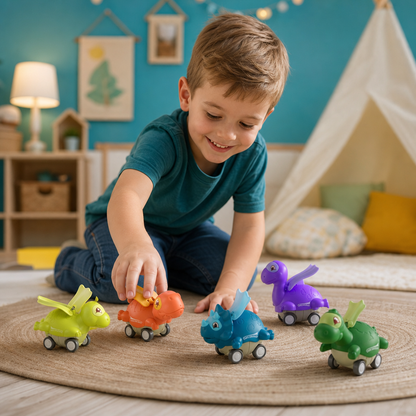 Press-&-Go-Dinoautos – Rollende Dinosaurier-Spielzeugautos für Kinder