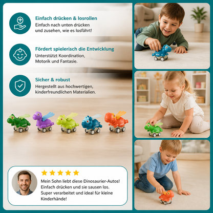 Press-&-Go-Dinoautos – Rollende Dinosaurier-Spielzeugautos für Kinder