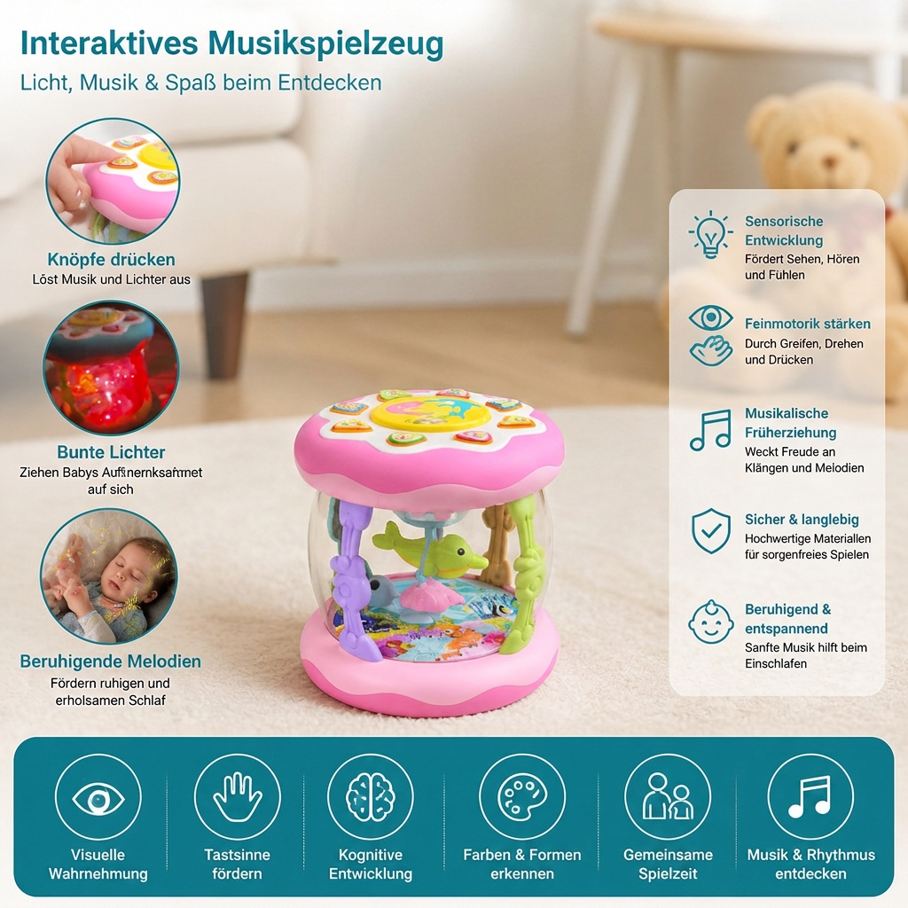 Interaktives Musikspielzeug mit Licht – Montessori-Sensorspielzeug mit beruhigenden Schlafliedern