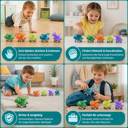 Press-&-Go-Dinoautos – Rollende Dinosaurier-Spielzeugautos für Kinder