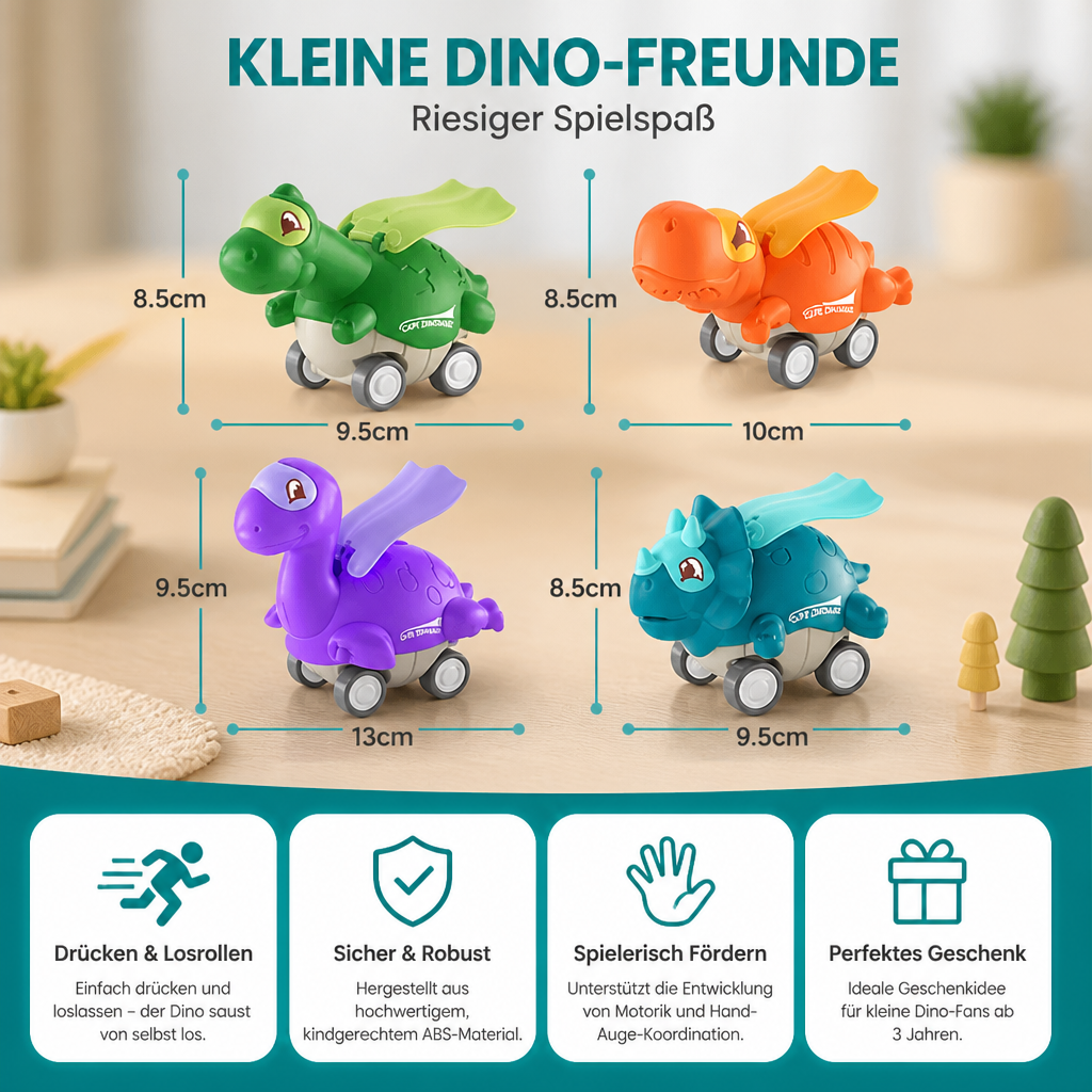 Press-&-Go-Dinoautos – Rollende Dinosaurier-Spielzeugautos für Kinder