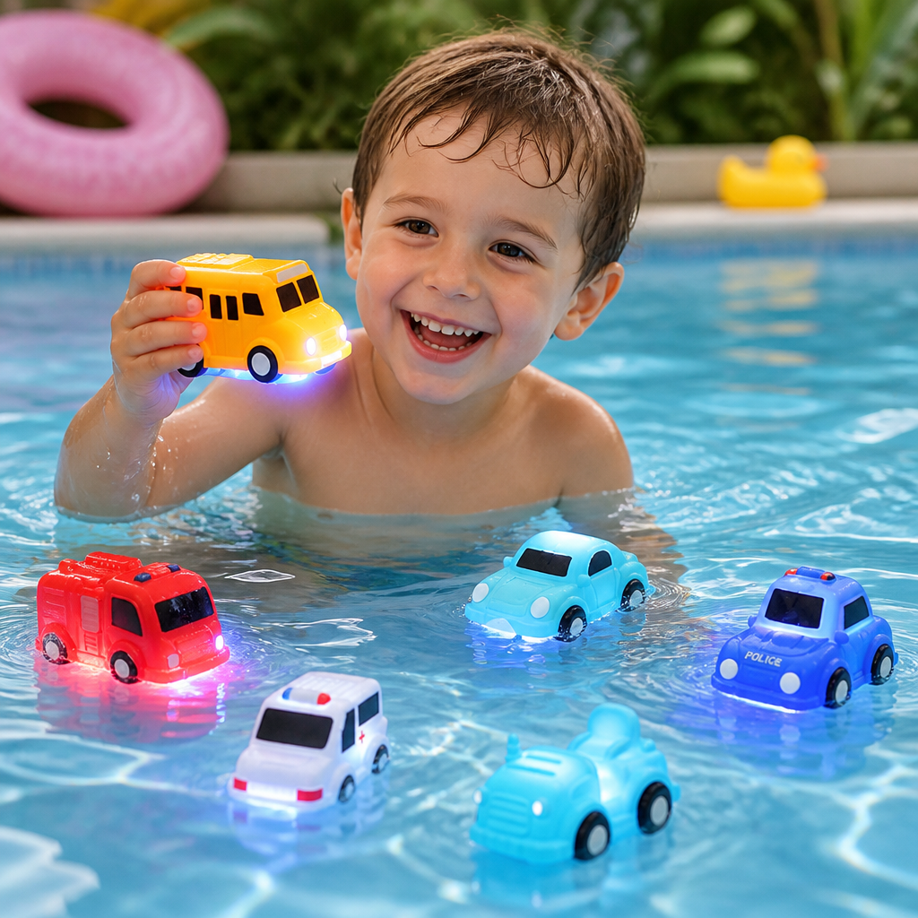 Leuchtendes Badewannen-Auto-Set – Wasseraktiviertes Badespielzeug für Babys