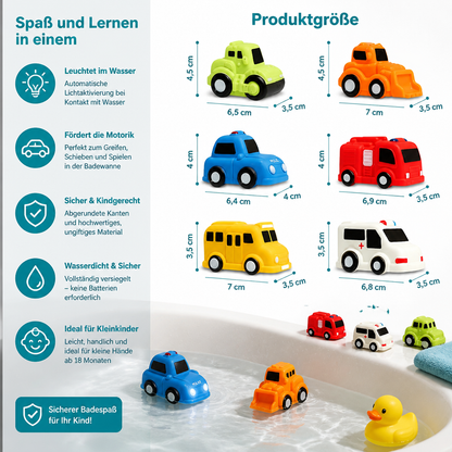 Leuchtendes Badewannen-Auto-Set – Wasseraktiviertes Badespielzeug für Babys