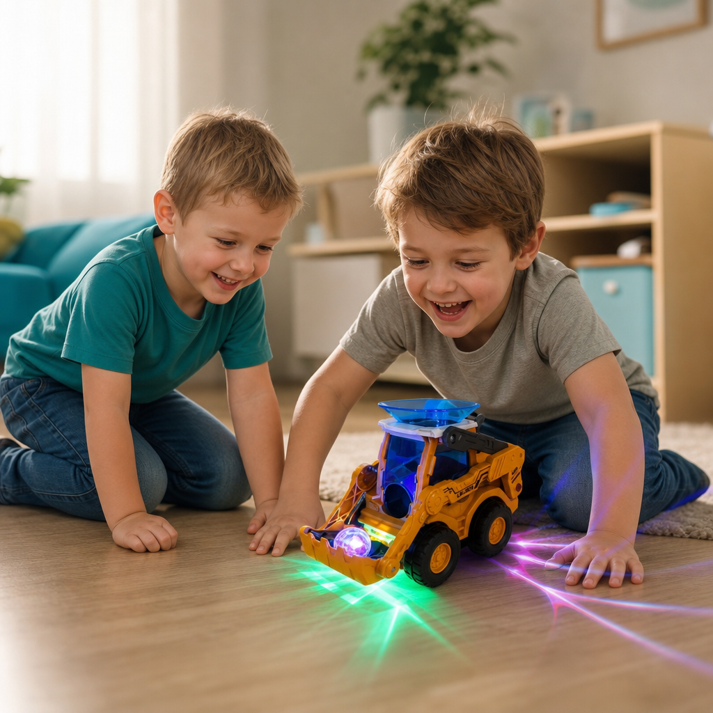 Interaktiver leuchtender Baustellen-Bulldozer mit Ballwerfer für Kinder