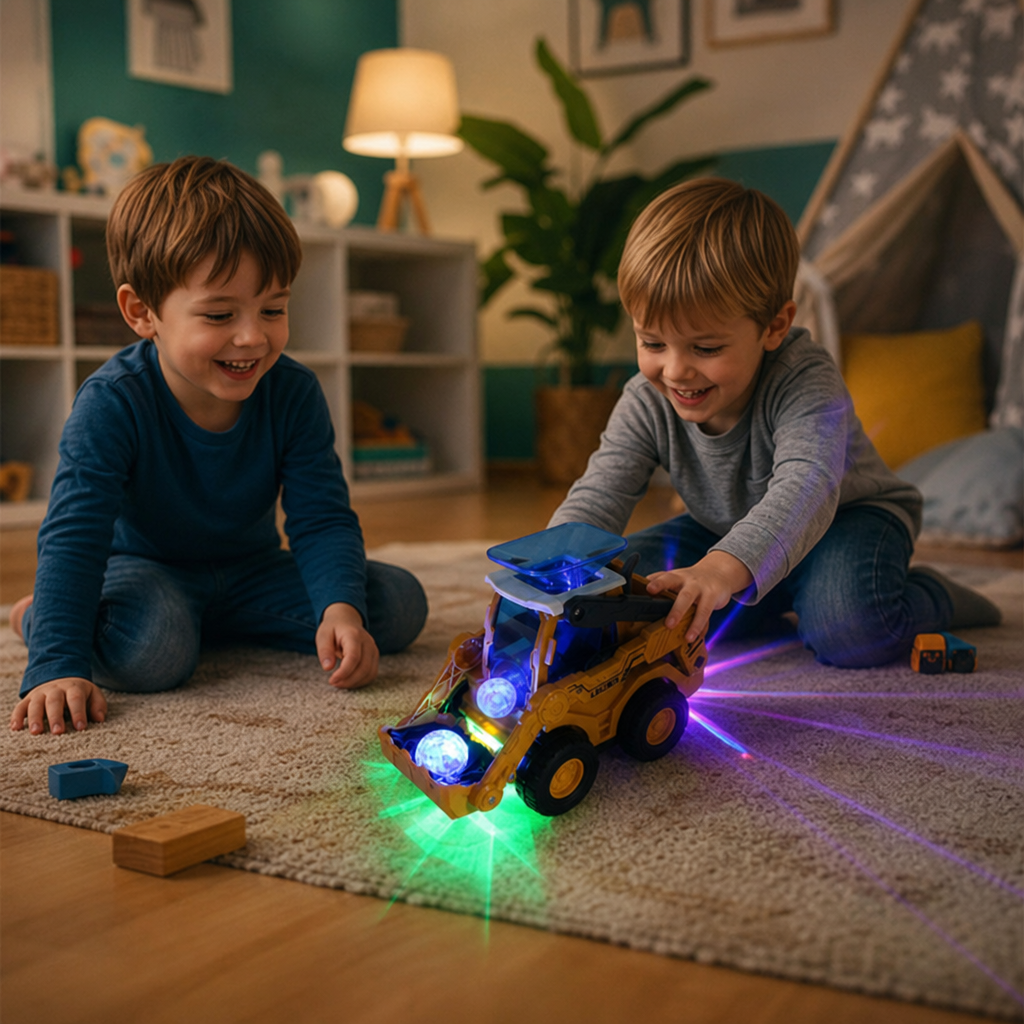 Interaktiver leuchtender Baustellen-Bulldozer mit Ballwerfer für Kinder
