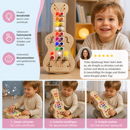 Holz-Busy-Board mit Licht und Sound in Gitarrenform