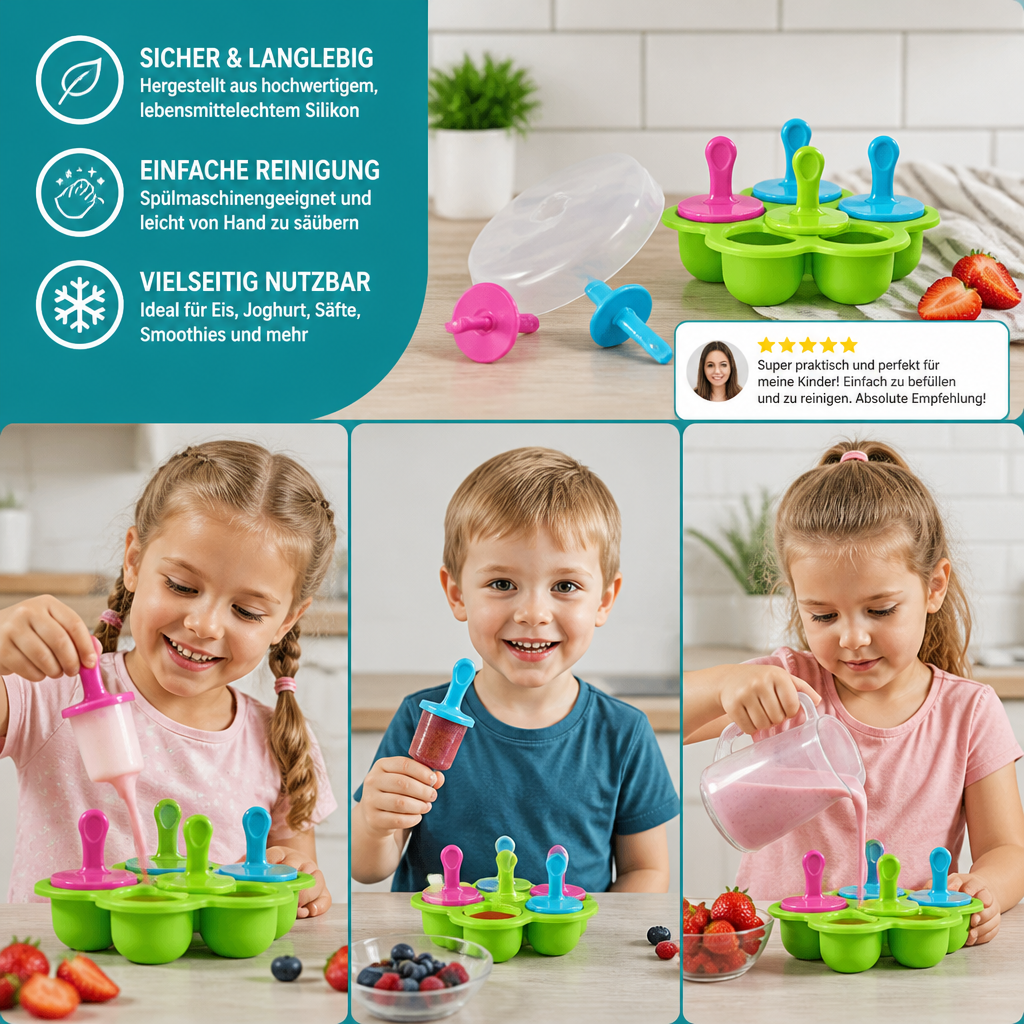 7-teiliges Silikon-Eisformen-Set – Wiederverwendbare Eisformen für Kinder