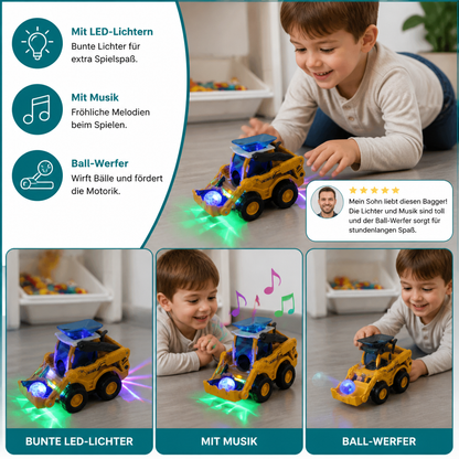 Interaktiver leuchtender Baustellen-Bulldozer mit Ballwerfer für Kinder