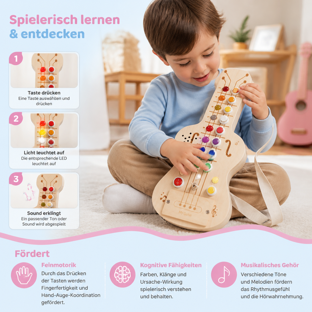 Holz-Busy-Board mit Licht und Sound in Gitarrenform