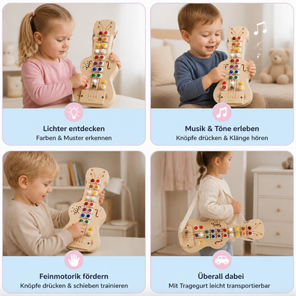 Holz-Busy-Board mit Licht und Sound in Gitarrenform