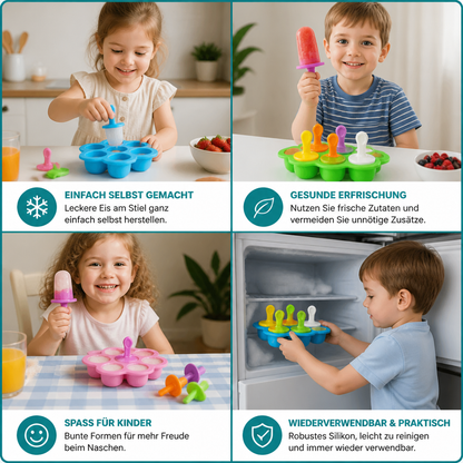 7-teiliges Silikon-Eisformen-Set – Wiederverwendbare Eisformen für Kinder