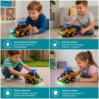 Interaktiver leuchtender Baustellen-Bulldozer mit Ballwerfer für Kinder
