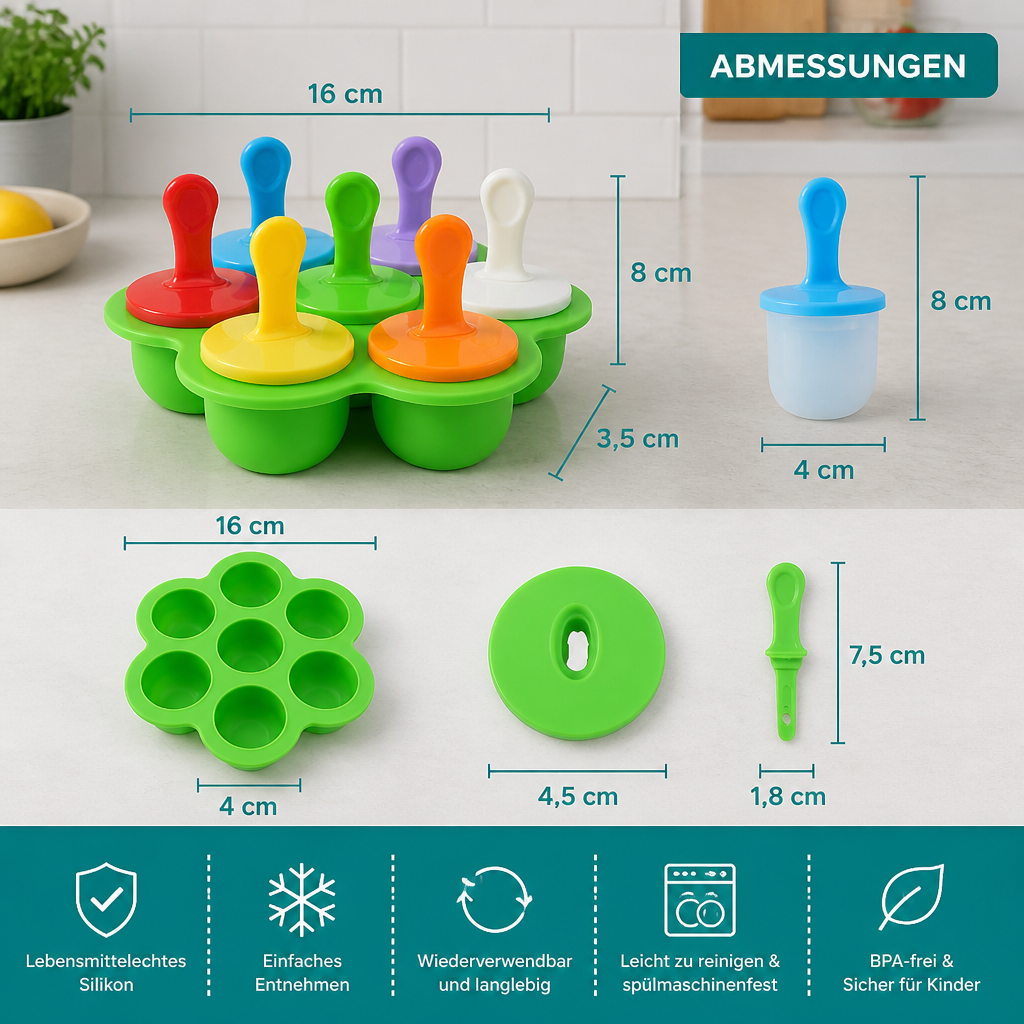 7-teiliges Silikon-Eisformen-Set – Wiederverwendbare Eisformen für Kinder