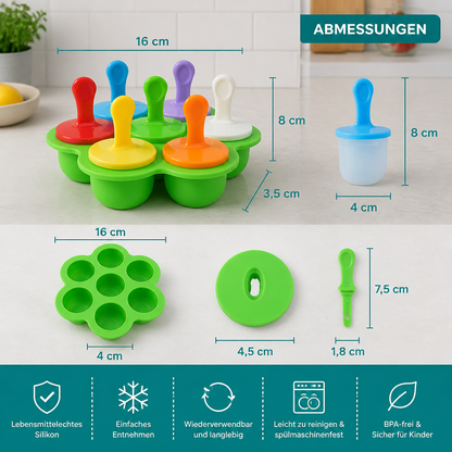 7-teiliges Silikon-Eisformen-Set – Wiederverwendbare Eisformen für Kinder