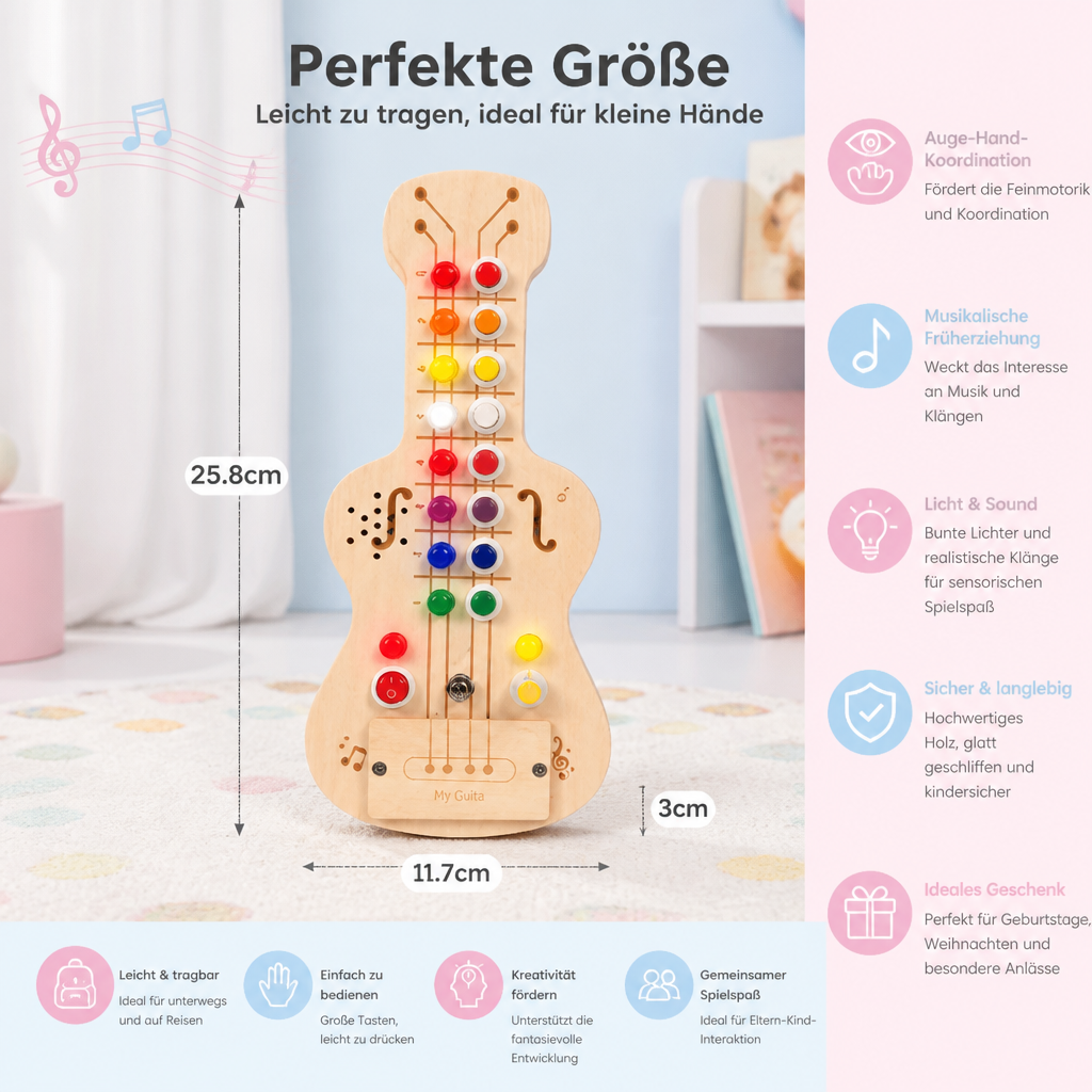Holz-Busy-Board mit Licht und Sound in Gitarrenform