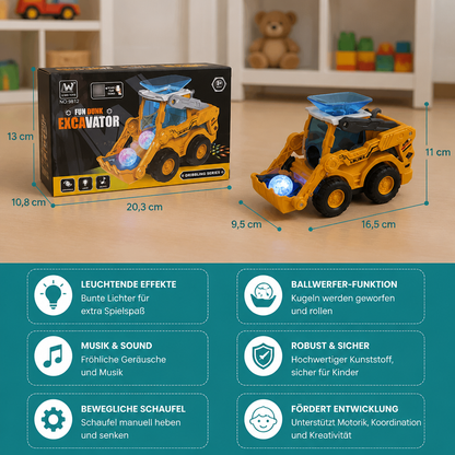 Interaktiver leuchtender Baustellen-Bulldozer mit Ballwerfer für Kinder