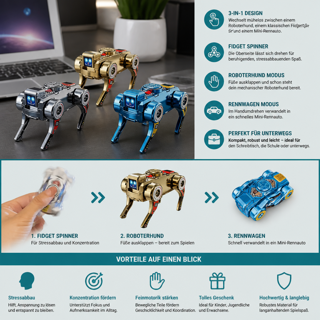 3-in-1 mechanischer Roboterhund-Fidget-Spinner