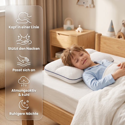 Kind schläft entspannt auf dem ergonomischen Kinderkissen