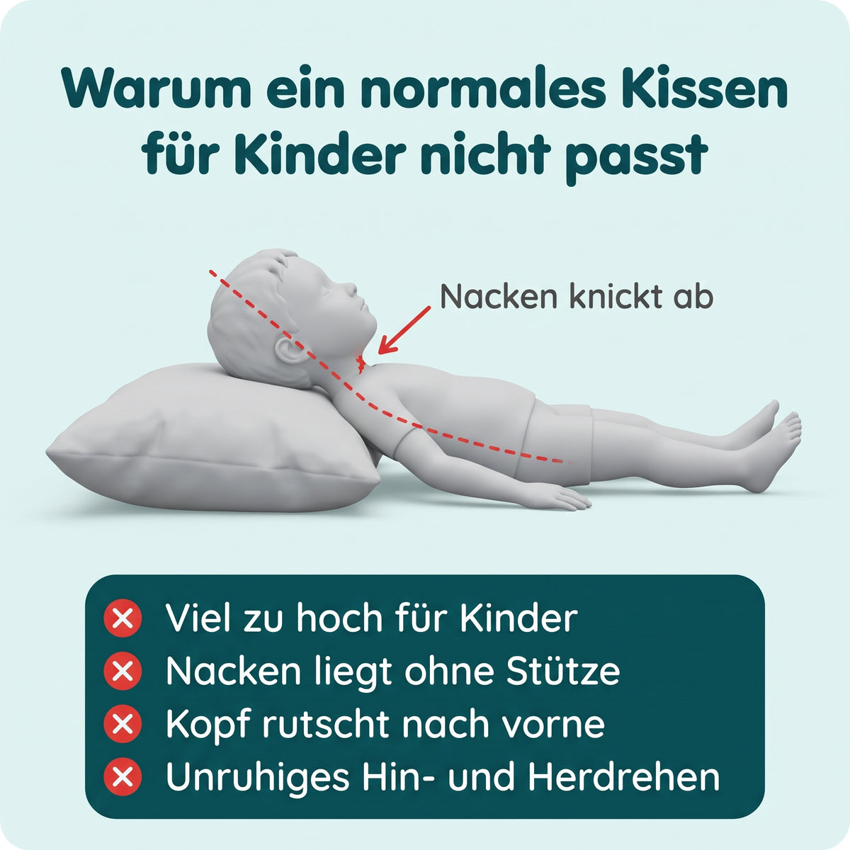 Warum ein normales Kissen für Kinder nicht passt: der Nacken knickt ab
