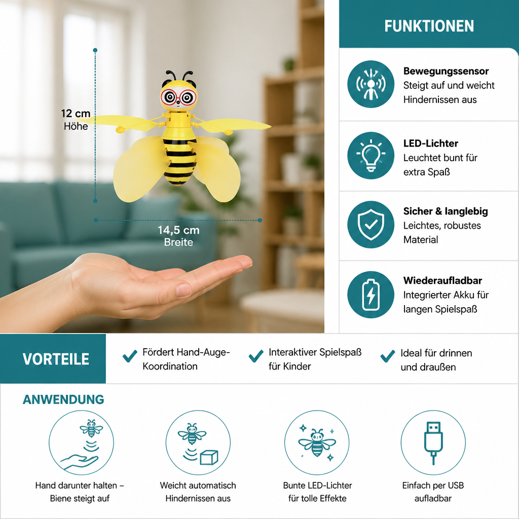 Handgesteuertes fliegendes Bienen-Spielzeug mit Bewegungssensor & LED-Lichtern