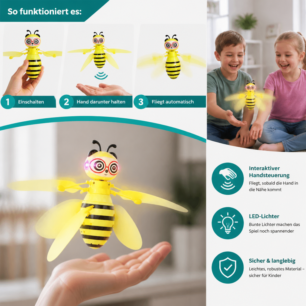 Handgesteuertes fliegendes Bienen-Spielzeug mit Bewegungssensor & LED-Lichtern