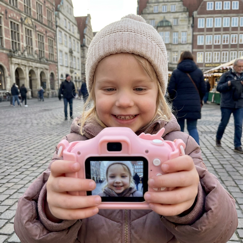 Wiederaufladbare Digitalkamera für Kinder mit Selfie-Modus, HD-Video & Silikonhülle