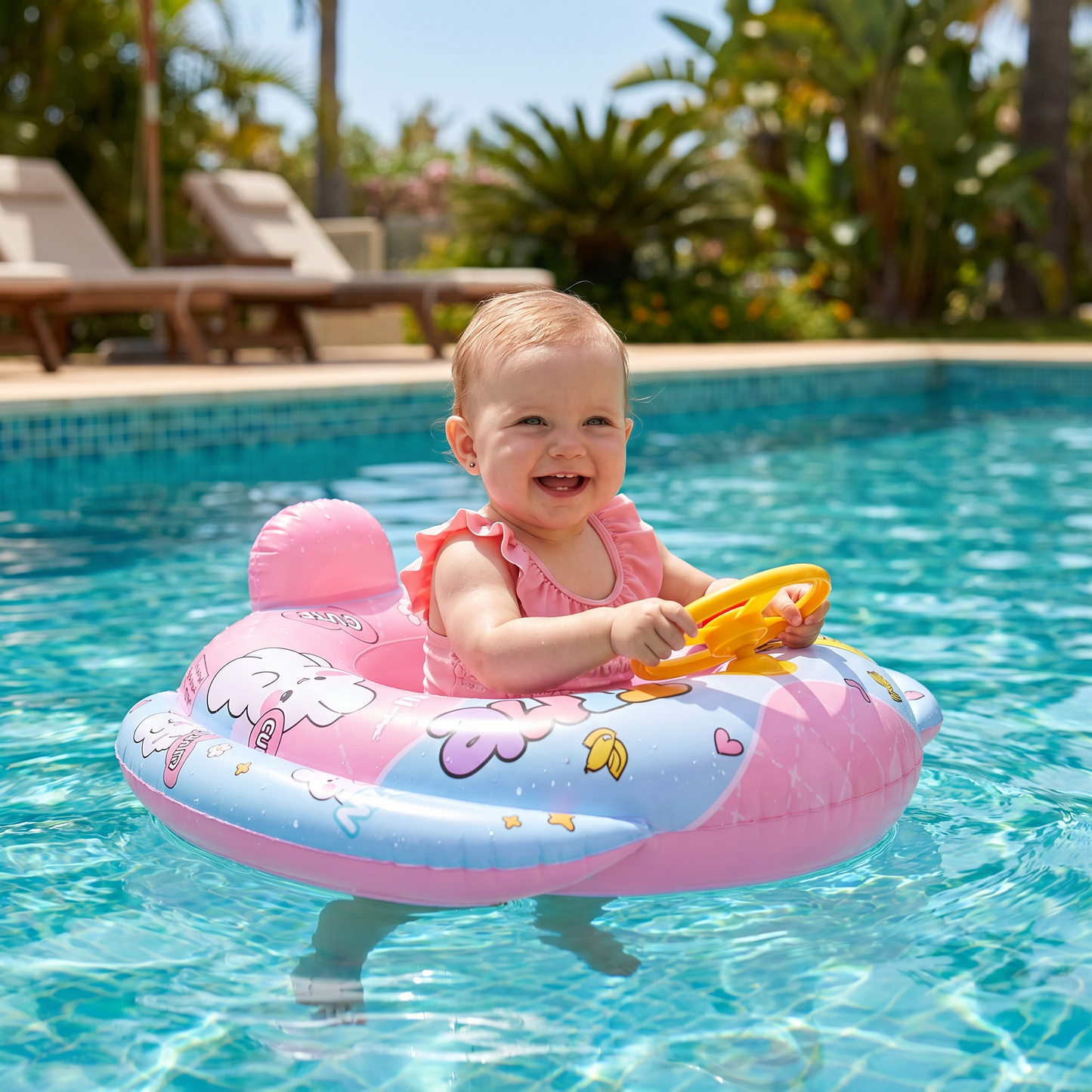 Aufblasbarer Babyschwimmring mit Sitz und Spiel Lenkrad