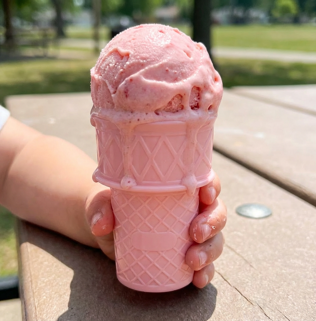 2er-Set Eisbecher im Waffel-Design – Kleckerfreier Eis Halter für Kinder