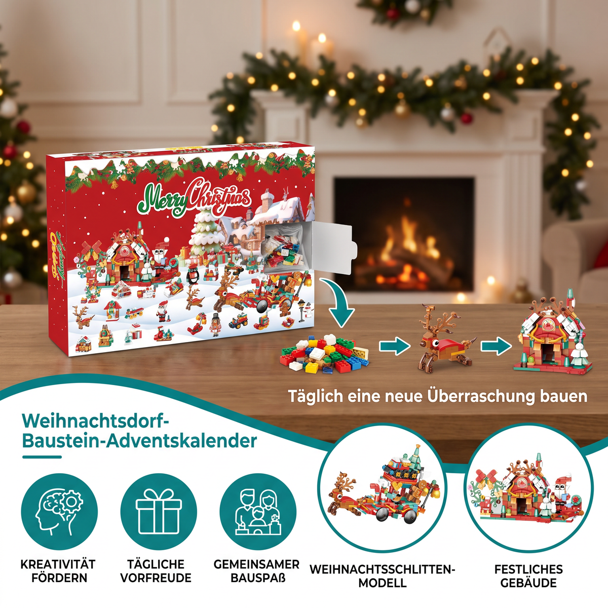 Weihnachtsdorf-Baustein-Adventskalender für Kinder