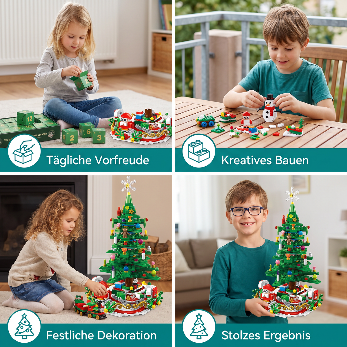 Weihnachtsbaum-Baustein-Adventskalender für Kinder