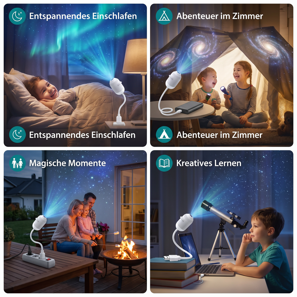 NightSky dimmbarer USB-Galaxieprojektor mit Sternen- & Auroraeffekten
