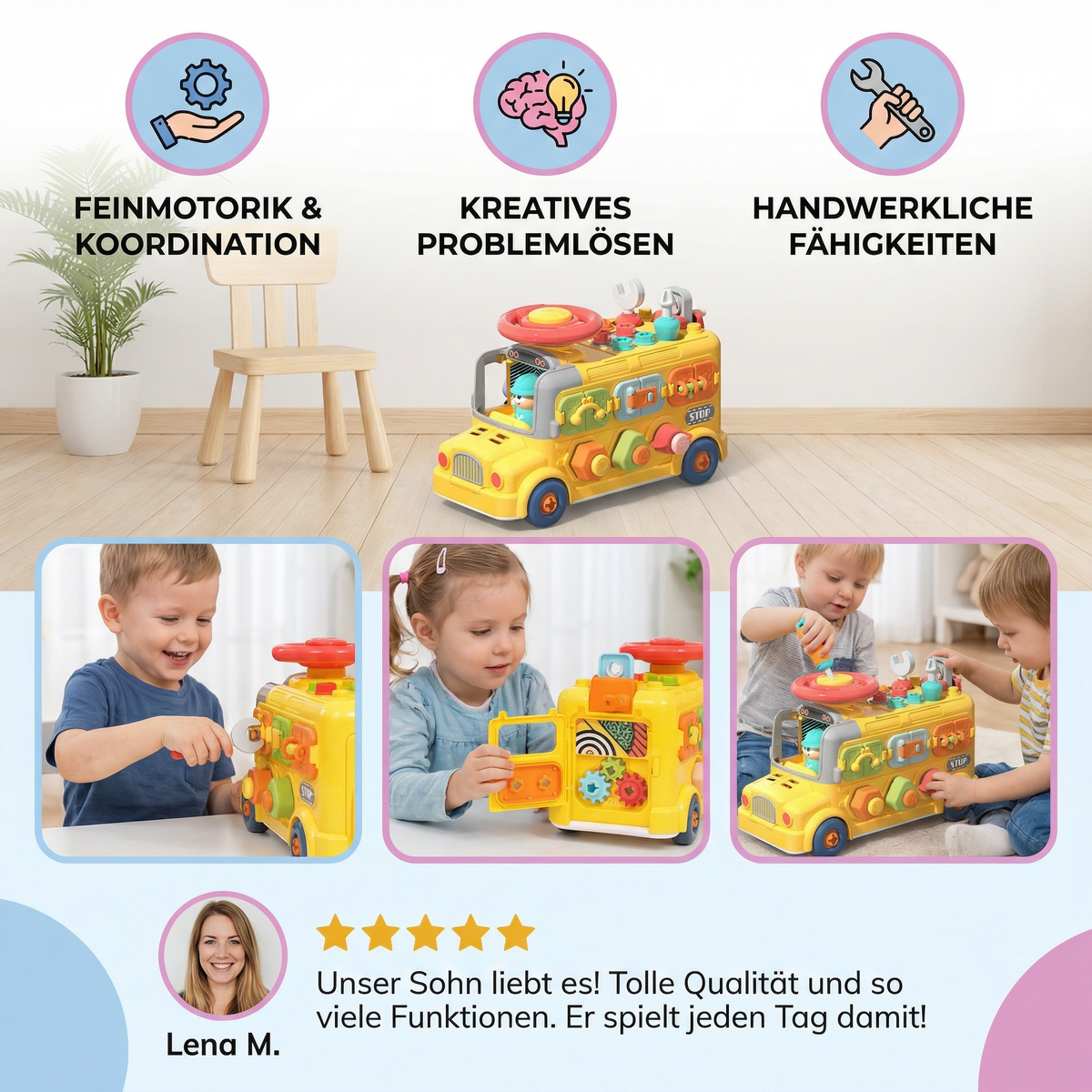 7in1 Montessori Schraubbus – Bau & Motorik Lernspielzeug zum Zerlegen und Zusammenbauen