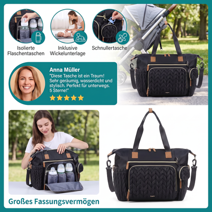 Leichte wasserdichte Wickeltasche – Großes Fassungsvermögen mit Wickelunterlage & Schnullerbox
