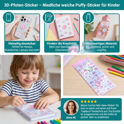 3D-Pfoten-Sticker – Niedliche weiche Puffy-Sticker für Kinder