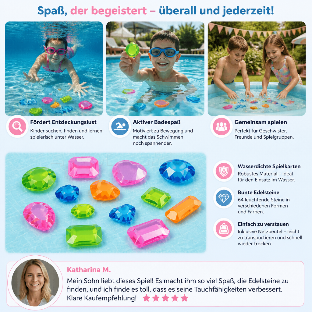 Unterwasser-Such- und Findespiel mit bunten Edelsteinen