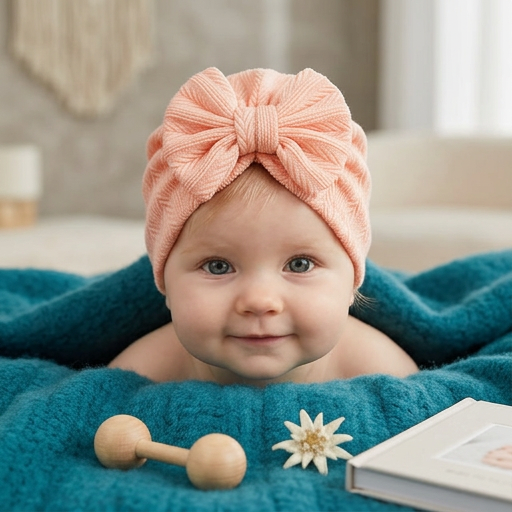 Geraffter Baby-Turban mit Schleife – Weiche Strickmütze für Neugeborene