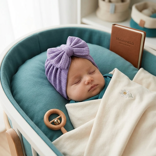 Geraffter Baby-Turban mit Schleife – Weiche Strickmütze für Neugeborene