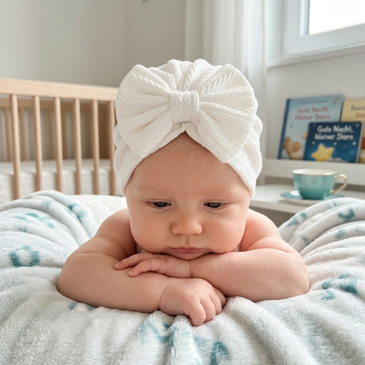 Geraffter Baby-Turban mit Schleife – Weiche Strickmütze für Neugeborene