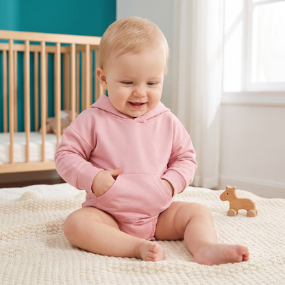 Baby-Strampler mit Kapuze – Weicher Langarm-Einteiler mit Fronttasche