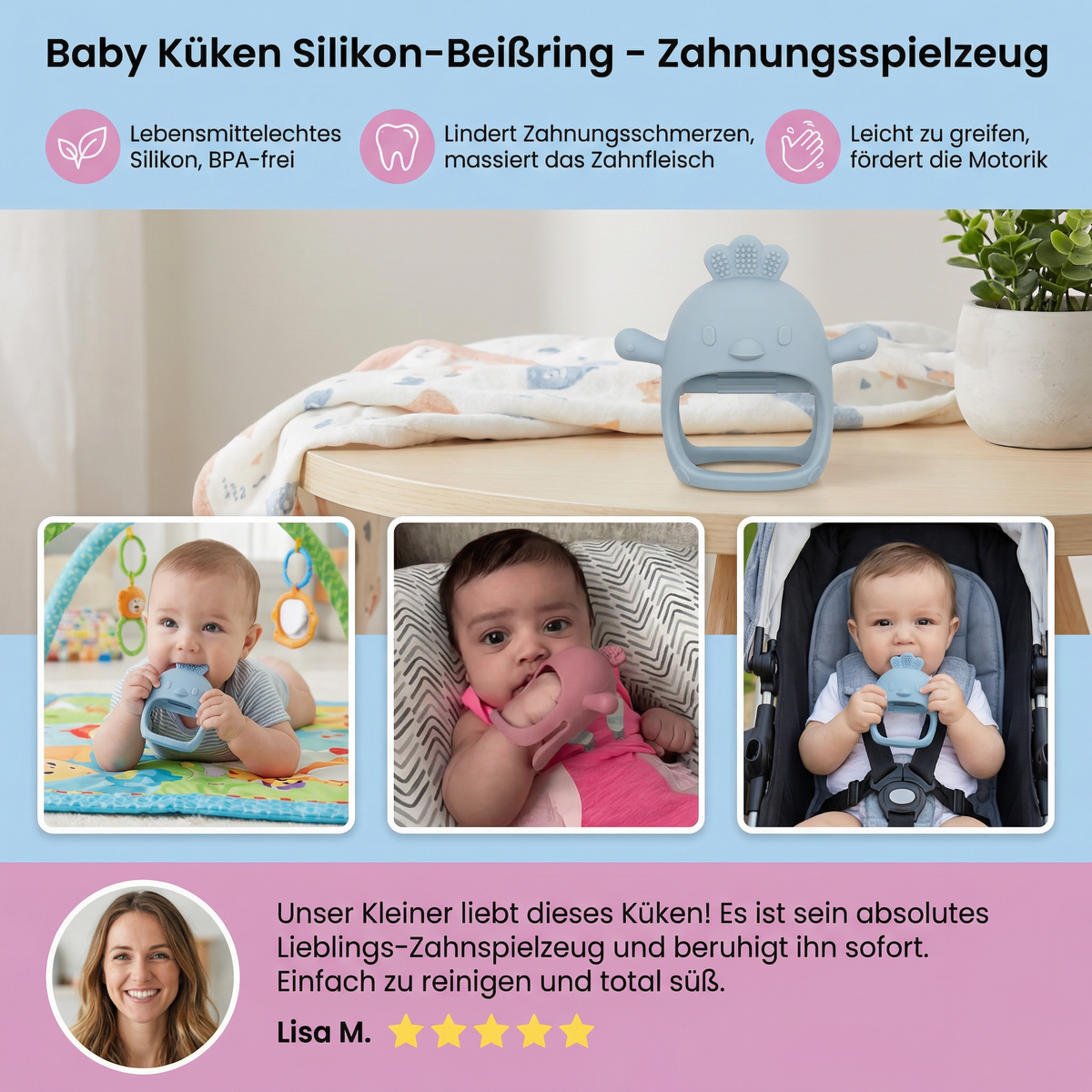 Baby Küken Silikon-Beißring – Zahnungsspielzeug Hilfe aus lebensmittelechtem Silikon