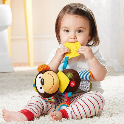 Sensorisches Baby Plüsch Spielzeug mit Rassel und Silikonaufsatz für das Zahnen