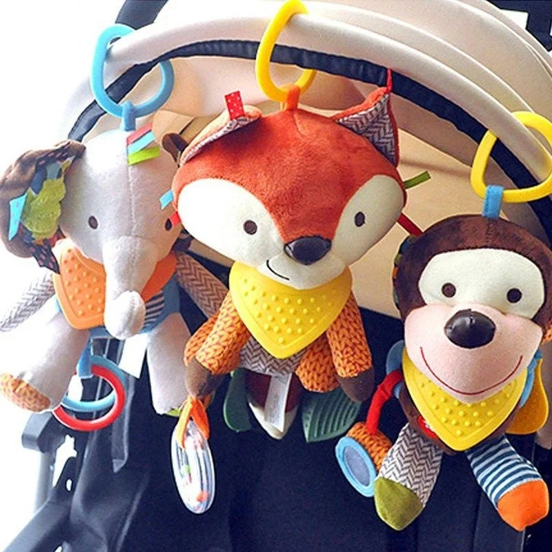 Sensorisches Baby Plüsch Spielzeug mit Rassel und Silikonaufsatz für das Zahnen