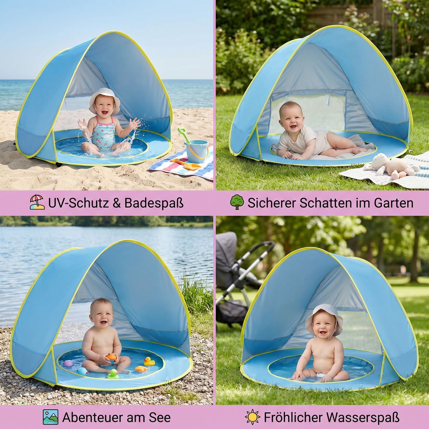 Pop-Up Baby Strandzelt mit integriertem Pool & UV-Schutz – Tragbarer Sonnenschutz für Kinder