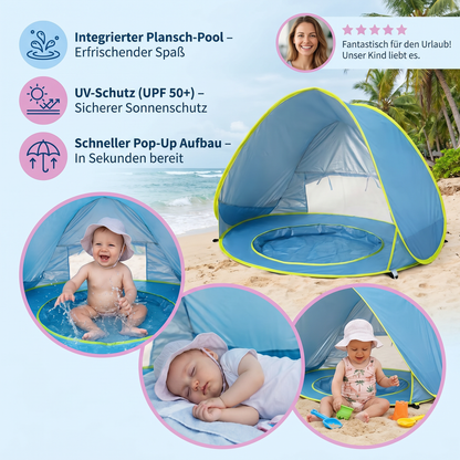 Pop-Up Baby Strandzelt mit integriertem Pool & UV-Schutz – Tragbarer Sonnenschutz für Kinder