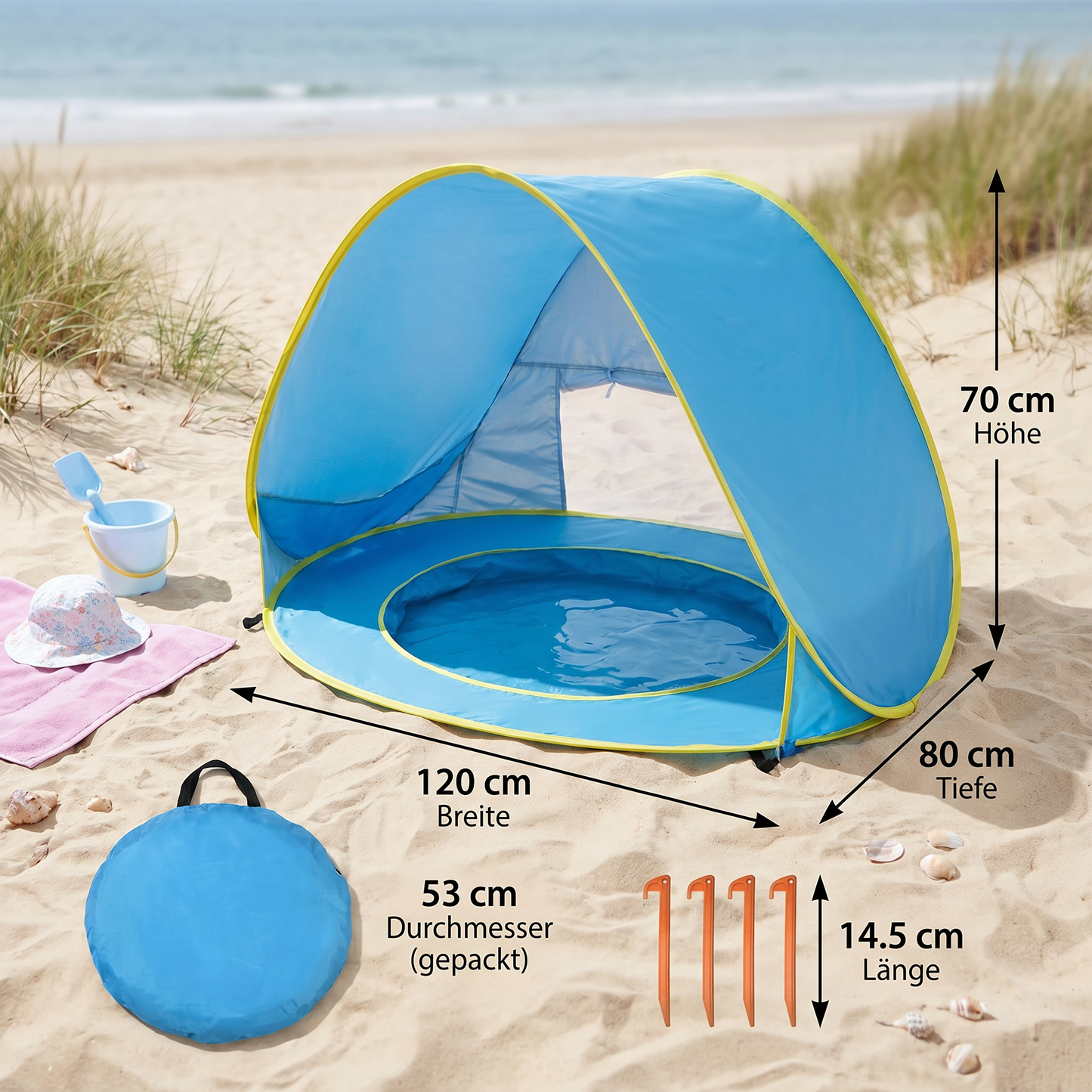 Pop-Up Baby Strandzelt mit integriertem Pool & UV-Schutz – Tragbarer Sonnenschutz für Kinder
