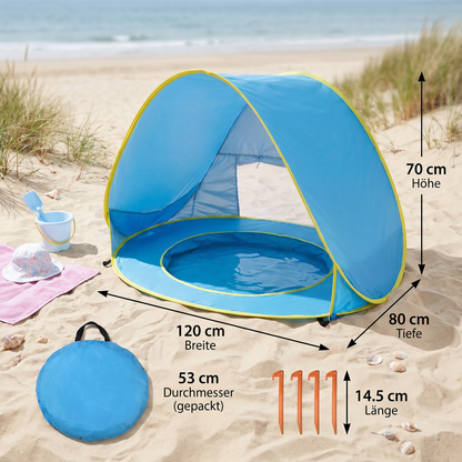 Pop-Up Baby Strandzelt mit integriertem Pool & UV-Schutz – Tragbarer Sonnenschutz für Kinder
