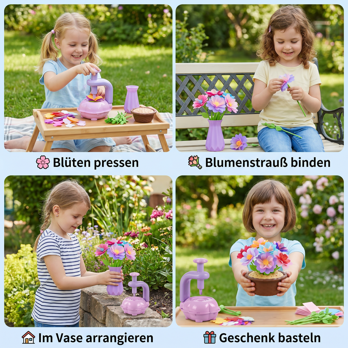 Kinder Blumenstrauß Bastelset mit Pressmaschine – DIY Kreativset für Mädchen